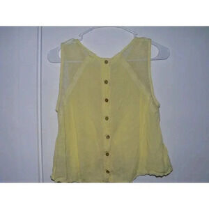 Free People Yellow Shellshock Crochet Mesh Button Back Top XS Fairy Boho Girlie